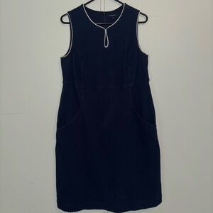 🐾 Lands' End Sleeveless Navi Midi Dress with White Trim: Size 16W 🐾